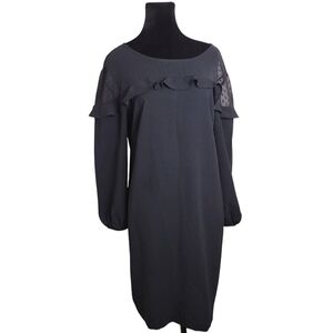 LOFT Black Ruffled Shoulder Dress Size 10P